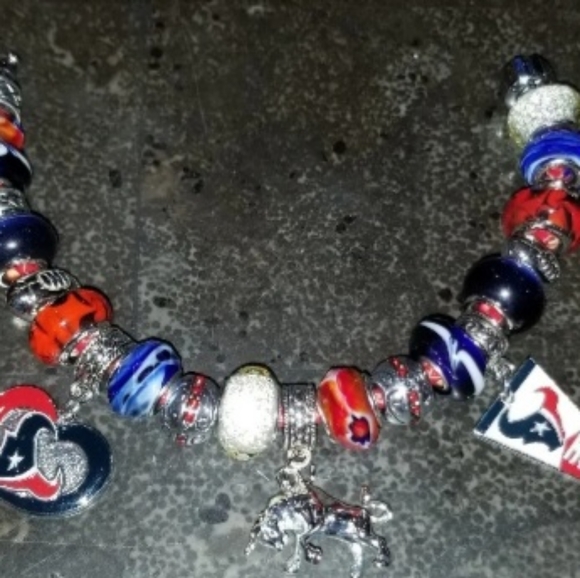 8" HOUSTON TEXANS FOOTBALL NFL CUSTOM EUROPEAN CHARM BRACELET LEATHER CLASP BAND - Picture 2 of 7